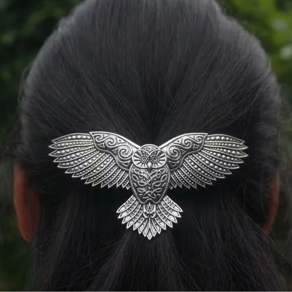 Silver Owl Wing Hair Clip - Women Accessories